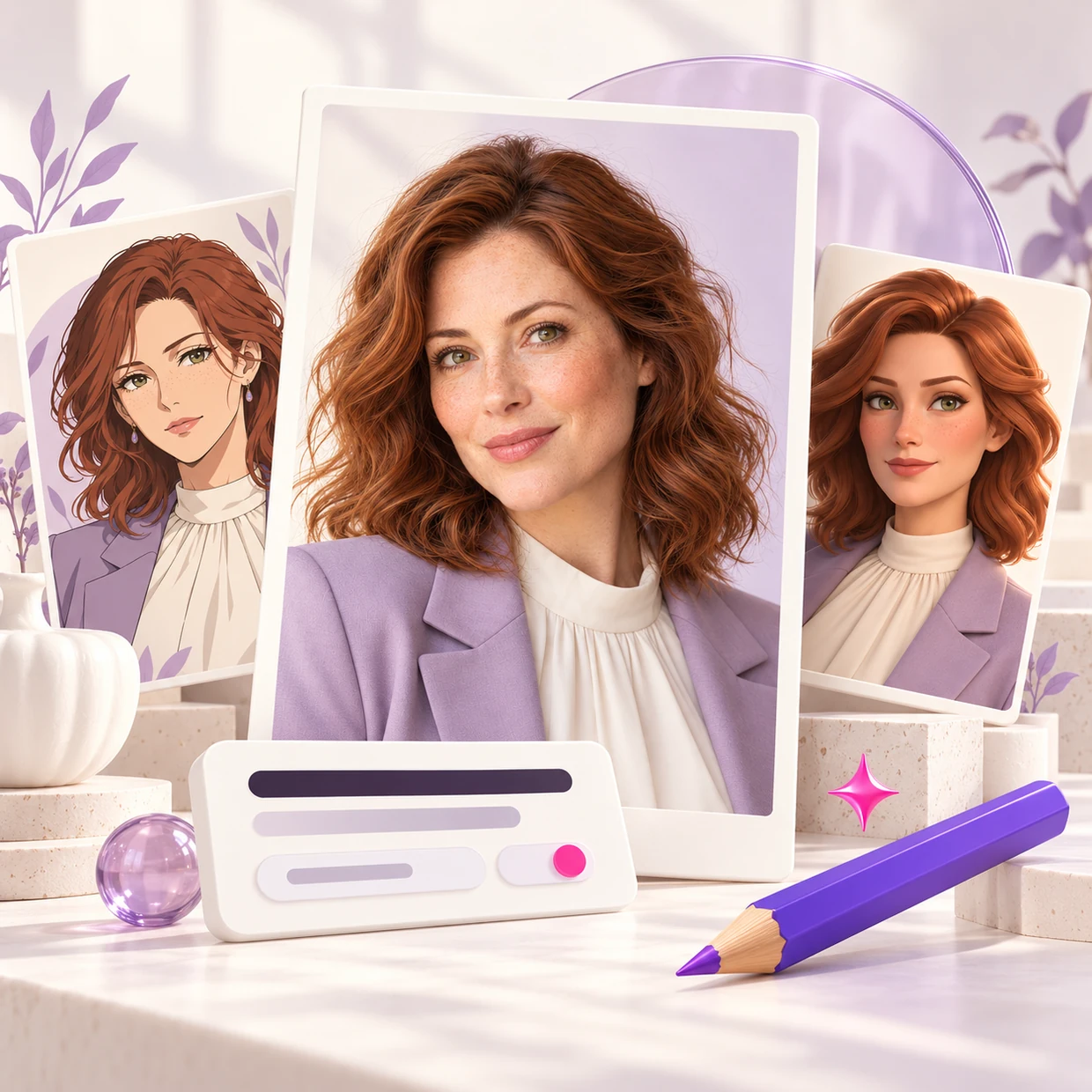 AI girl generator — a generated portrait of a fictional adult woman on screen