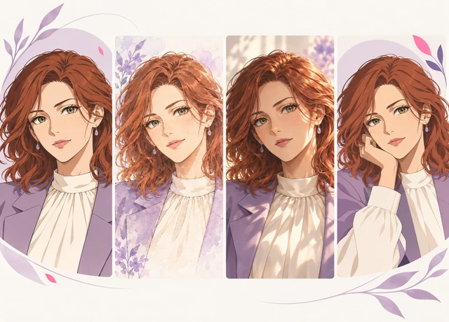 Anime AI girl styles — the same adult character in four anime sub-styles