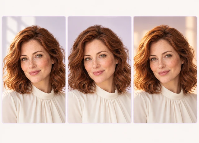 Realistic AI girl lighting — the same portrait under three lighting setups